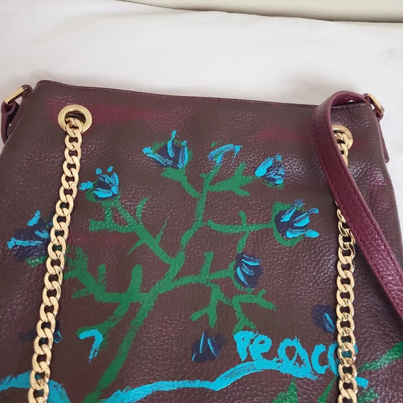 Michael Kors Handpainted Tote Cross body Leather Chain Shoulder Gold Tone - Picture 10 of 11